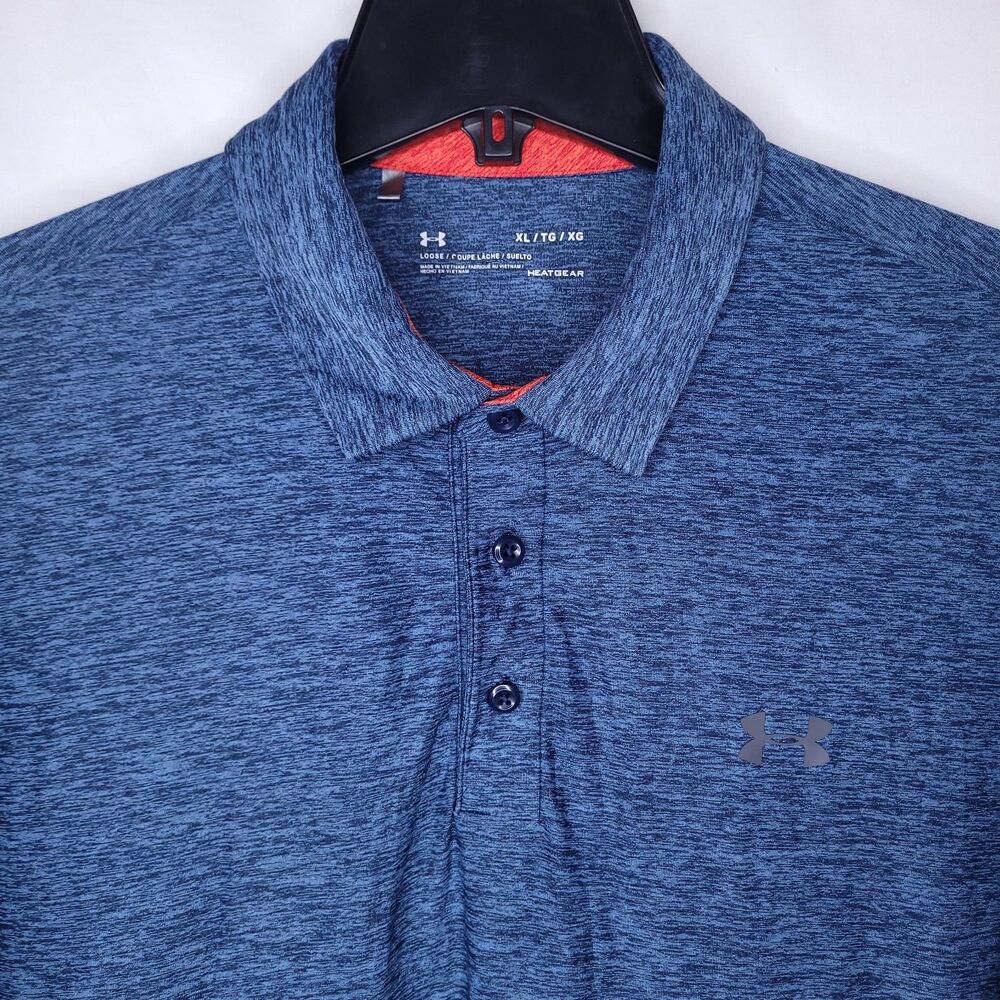Under Armour Polo Shirt Mens XL Blue Short Sleeve HeatGear Loose